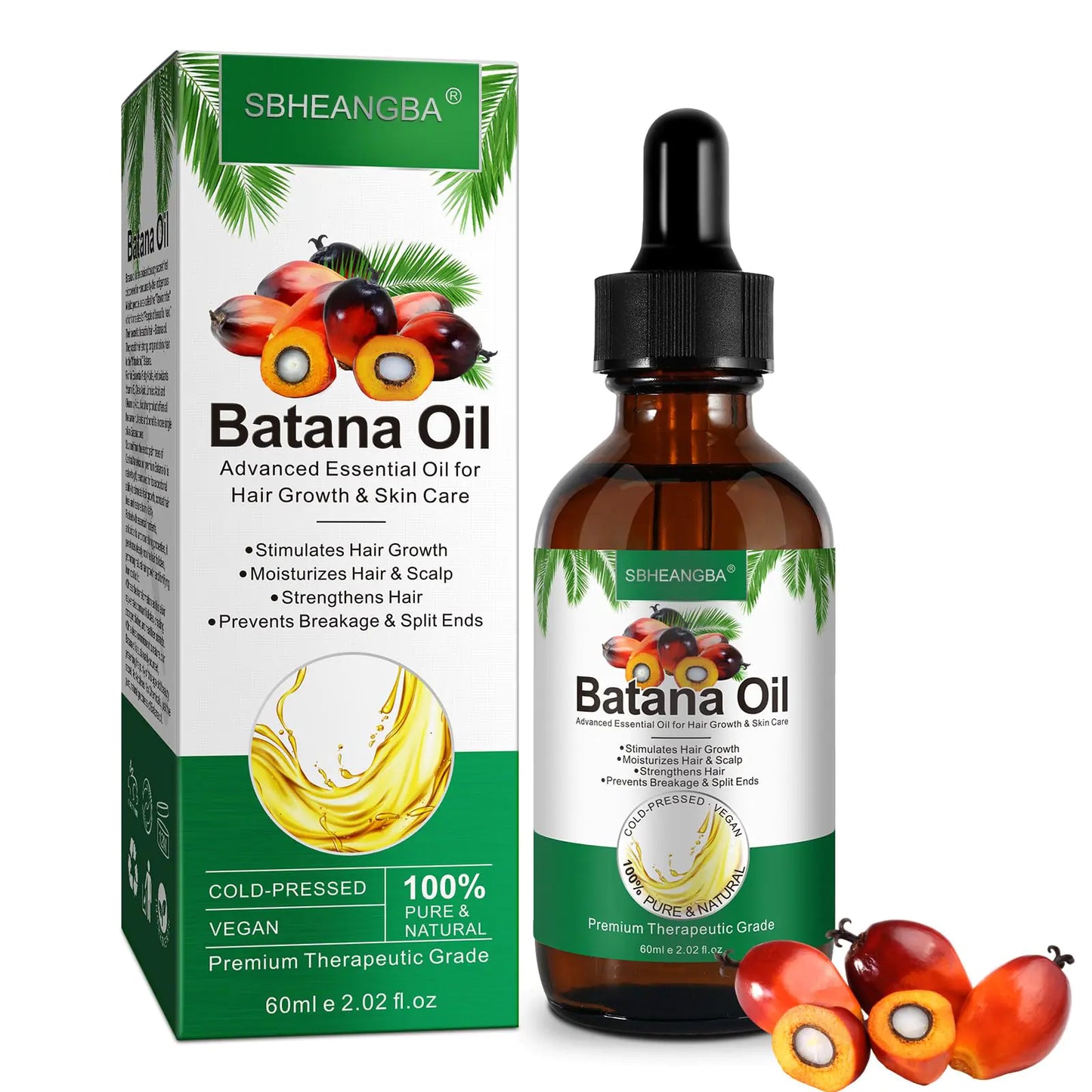 SBHEANGBA Batana Oil - 60ml 100% Pure Natural Cold Pressed Organic Oil for Hair Growth Radiant Skin & Smooth Hair