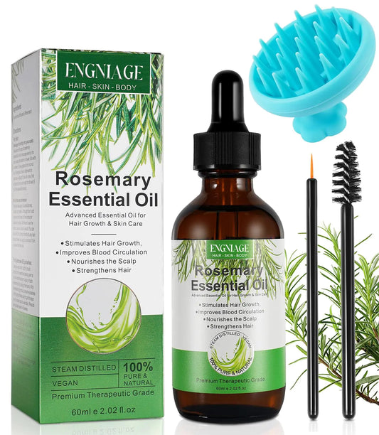 Engniage Rosemary Oil for Hair Growth 2.02 fl oz with Scalp Massager Nourishes Scalp Pure Rosemary Essential Oil for Eyelashs Eyebrows Face Skin Care Body Massage 2.02fl Oil+comb