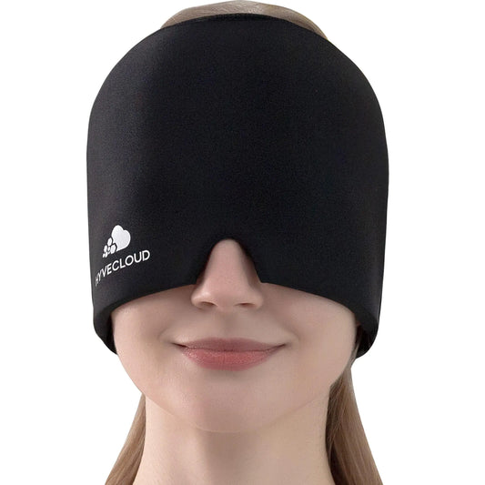 HYVECLOUD Migraine Relief Cap Soothing Headache Cap Upgrade Odorless Gel Ice Cap Cold/Hot gel Head Face and Eye Head products for tension comfort darkness stress and hangovers (black)