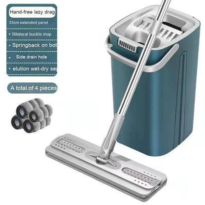Hands-Free Flat Mop and Bucket Set - Wet and Dry Separation